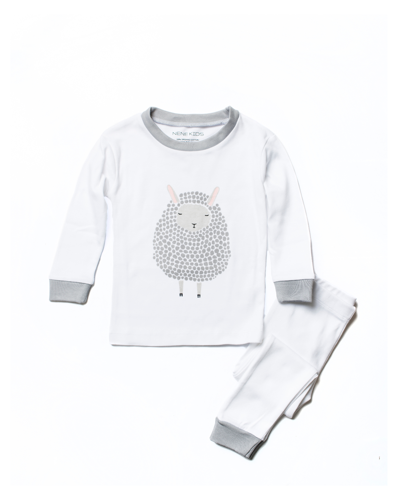 Nene Kids Lamb pajama set, long-sleeve top and pants with grey trim